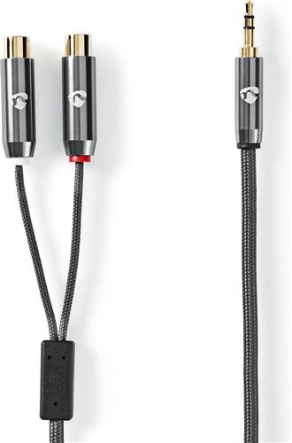 Nedis Stereo-Audiokabel - 3,5 mm Male - 2x RCA Female - Verguld - 0.20 m - Rond - Grijs / Gun Metal Grijs - Cover Window Box