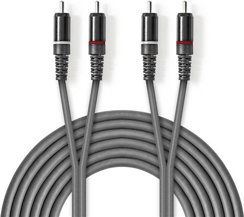 Nedis Stereo-Audiokabel - 2x RCA Male - 2x RCA Male - Vernikkeld - 5.00 m - Rond - Donkergrijs - Kartonnen Sleeve