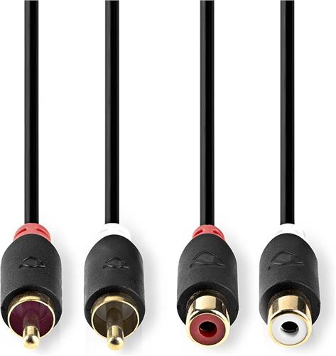 Nedis Stereo-Audiokabel - 2x RCA Male - 2x RCA Female - Verguld - 2.00 m - Rond - Antraciet - Doos