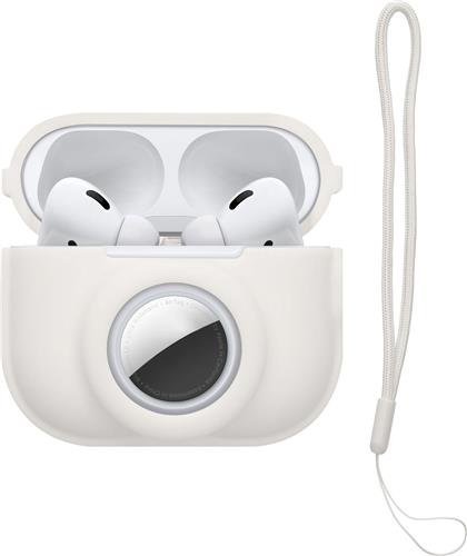 kwmobile oordopjes case geschikt voor Apple Airpods Pro 2 hoesje - Oortjes cover met AirTag houder - In-ear koptelefoon hoes - Silicone in wit