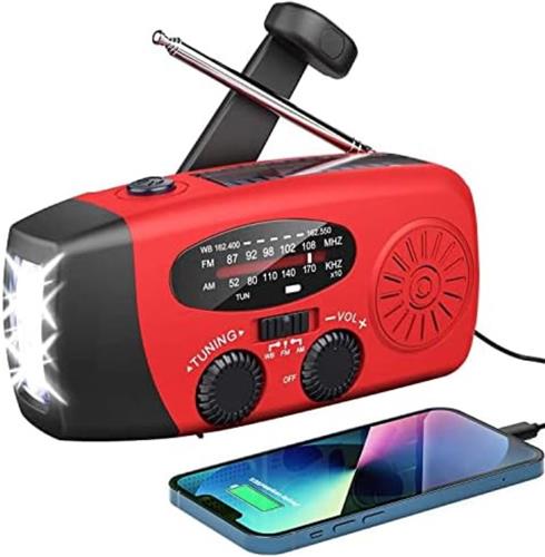 Noodradio - Oplaadbare radio - Oplaadbaar via zon, USB en opwinden - Powerbank - Zaklamp - AM/FM - Zakradio - USB C kabel - Emergency radio - Survival radio - Ideaal voor in je noodrugzak!