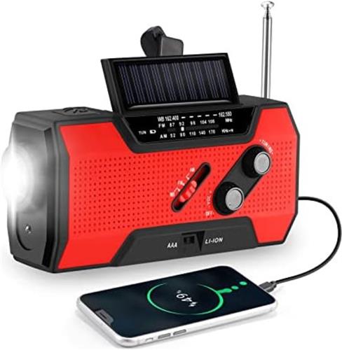 Noodradio - Radio op batterijen - Oplaadbare radio - Oplaadbaar via batterij, zon, USB en opwinden - Powerbank - Zaklamp - AM/FM - Zakradio - USB C kabel - Emergency radio - Survival radio - Ideaal voor in je noodrugzak!