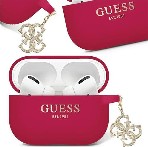 Guess Glitter Charm Silicone Case - Geschikt voor Apple Airpods Pro 2 (2e gen) - Magenta