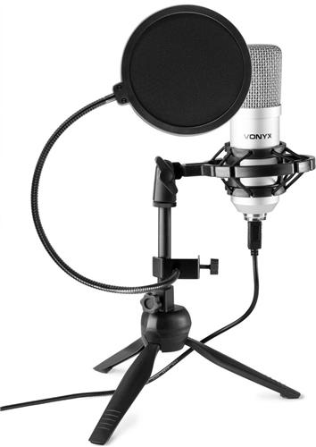 USB microfoon voor pc - Vonyx CM300S - Met tafelstandaard en popfilter - Titanium