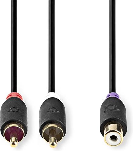 Nedis Stereo-Audiokabel - 2x RCA Male - RCA Female - Verguld - 0.20 m - Rond - Antraciet - Doos