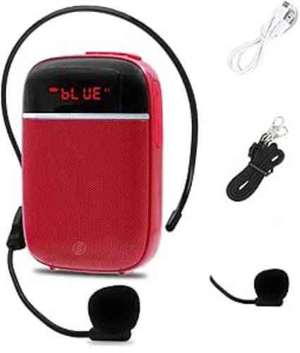 Equivera spraakversterker - Portable Bluetooth Voice Amplifier - Mini Speaker with Cable, Rechargeable with Microphone, Ideal for Teachers, Tour Guides, Tour Buses, and More (Red)