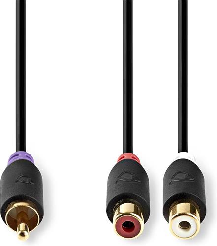 Nedis Subwoofer-Kabel - RCA Male - 2x RCA Female - Verguld - 0.20 m - Rond - 4.0 mm - Antraciet - Doos