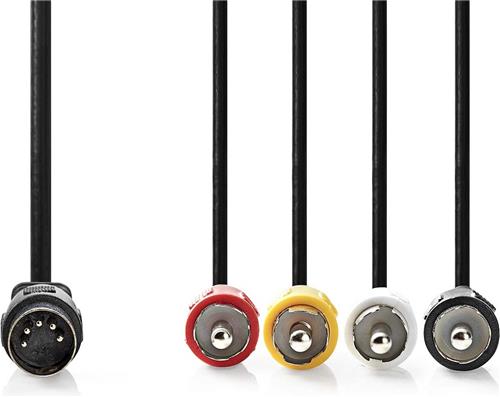 DIN-Audiokabel - DIN 5-Pins Male - 4x RCA Male - Vernikkeld - 1.00 m - Rond - PVC - Zwart - Envelop