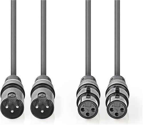 Nedis Gebalanceerde Audiokabel - 2x XLR 3-Pins Male - 2x XLR 3-Pins Female - Vernikkeld - 5.00 m - Rond - PVC - Donkergrijs - Kartonnen Sleeve