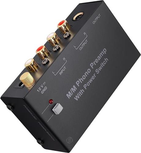 Equivera phono voorversterker - M/M Phono Preamp with Power Switch, Preamp for Turntable with 6.35mm RCA TRS Output, Preamp for Low MM Phono Preamp, Phono Preamp with Level