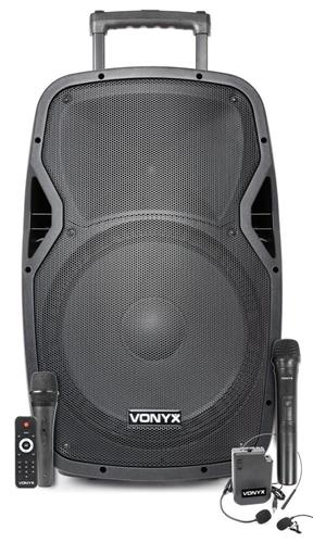 Mobiele party speaker - Vonyx AP1500PA - 800 Watt - partybox met 2 microfoons - 1 headset microfoon - op accu