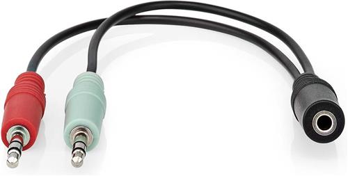 Nedis Stereo-Audiokabel - 3,5 mm Female - 2x 3,5 mm Male - Vernikkeld - 0.20 m - Rond - Zwart - Doos