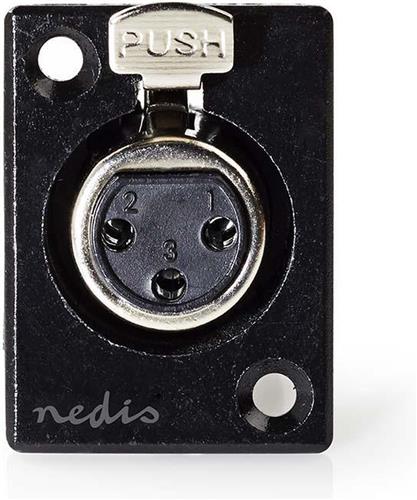 Nedis XLR-Connector - Recht - Female - Vernikkeld - Chassis - Diameter kabelinvoer: 5.0 mm - Metaal - Zwart - 1 Stuks - Polybag