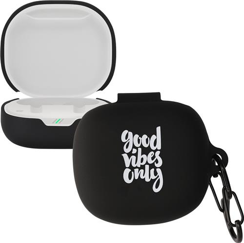 kwmobile Hoes geschikt voor JBL Wave 300 TWS - Siliconen cover voor oordopjes in wit / zwart - Good Vibes Only design