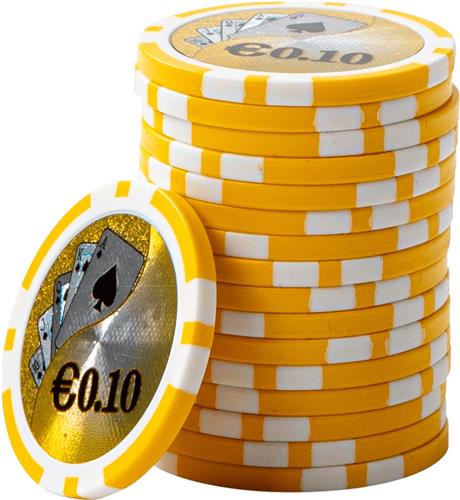 ABS Cashgame Poker Chips 0,10 geel (25 stuks)- pokerchips - pokerfiches - ABS chips - pokerspel - pokerset - poker set