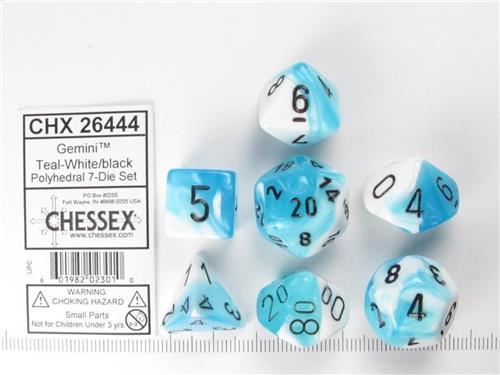 Gemini Polyhedral 7-Die Sets - White-Teal W/Black