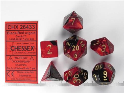 Gemini Polyhedral 7-Die Sets - Black-Red W/ Gold