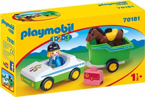 PLAYMOBIL 1.2.3 Wagen met paardentrailer - 70181