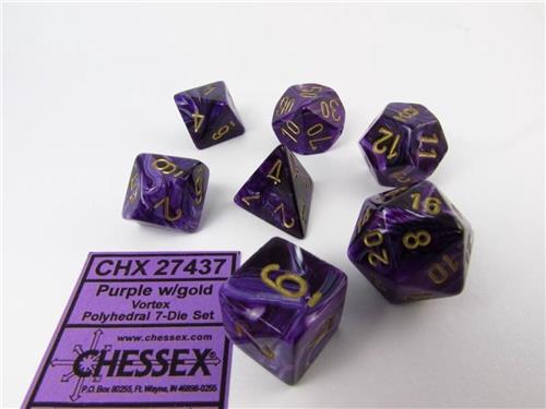 Chessex Vortex Purple/gold Polydice Dobbelsteen Set (7 stuks)