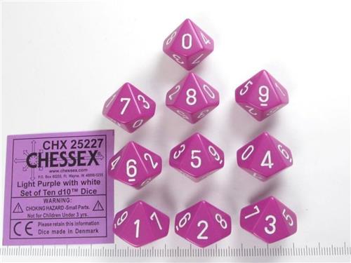 Chessex Opaque Light Purple/white D10 Dobbelsteen Set (10 stuks)