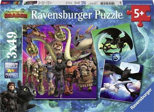 Ravensburger puzzel Dragons 3 - Drie puzzels - 49 stukjes - kinderpuzzel