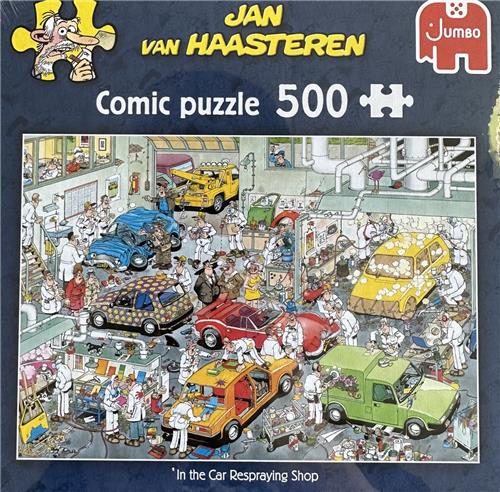 Jumbo puzzel Jan van Haasteren comic puzzle 500 stukjes in the car respraying shop in de autospuiterij