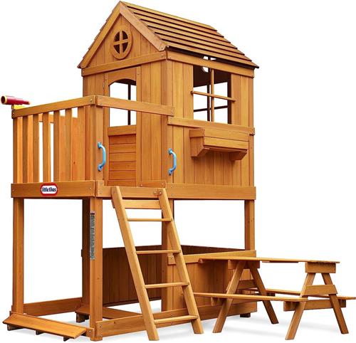 Little Tikes Real Wood Adventures 657931C3 Speelhuis met 2 Verdiepingen, Picknicktafel en Accessoires