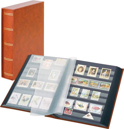 Lindner 1169SK Postzegelalbum incl. Cassette  Bruin - groot formaat  30/60 blz. zwarte bladen - luxe  gewatteerd Postzegels - insteekalbum - insteek - compact  stockboek