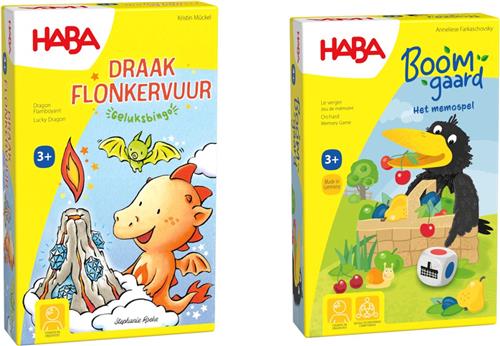 Haba Set van 2 spellen vanaf 3 jaar: Boomgaard Het memospel - Draak Flonkervuur Geluksbingo