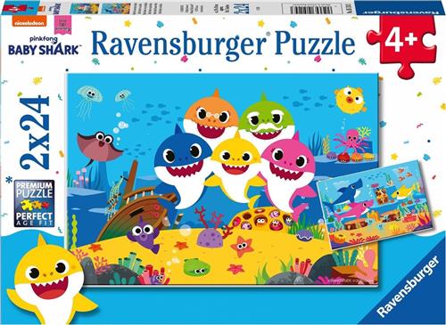 Ravensburger puzzel Baby Shark en zijn familie - 2 x 24 stukjes - kinderpuzzel