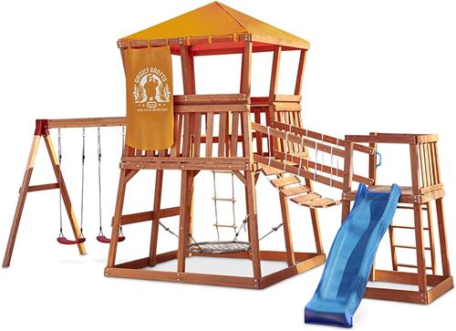 Little Tikes Real Wood Adventures 654671X1 Grizzly Grotto Speeltoestel met Schommels, Glijbaan en Uitkijktoren