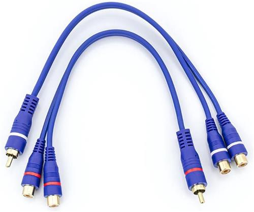 Tulp Splitter - RCA Splitter - set van 2 kabels - 2x female 1x male - Kwaliteit Kabel - 2 x 20CM - Blauw (CL195-FFM)