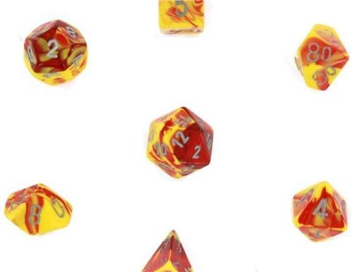 Chessex Gemini Red-Yellow/silver Polydice Dobbelsteen Set (7 stuks)