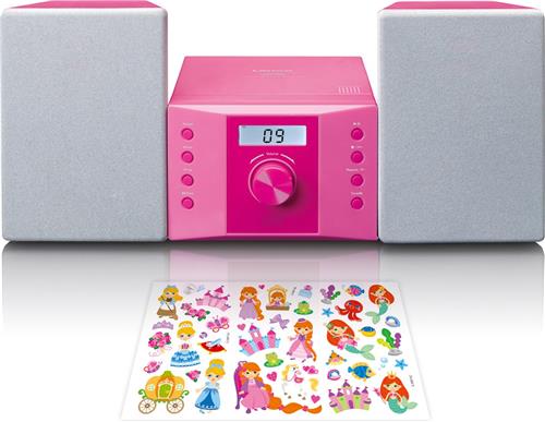 Lenco MC-013 - Stereo set met CD speler, AUX en stickersset - Roze