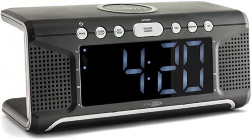 Caliber Wekkerradio met Draadloze Oplader en Dual Alarm Digitale Wekker met FM-radio Wit Display (HCG008Q)