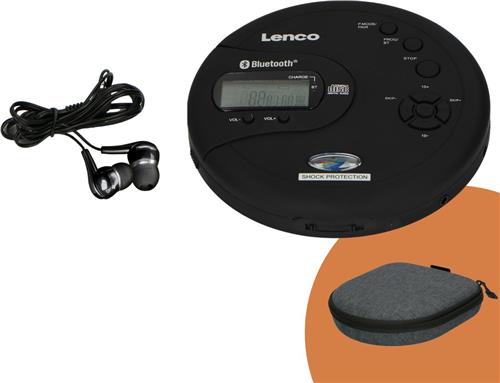 Lenco CD-300BK Discman + PBC-50GY - Draagbare Bluetooth CD-MP3 Speler met ingebouwde Powerbank case