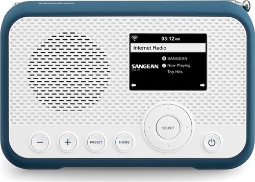 Sangean WFR-39 Zakradio met internetradio Internet, DAB, VHF (FM) Internetradio, FM, WiFi Spotify, Wekfunctie, Oplaadbaar Wit, Blauw