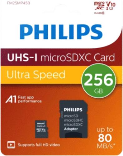 Philips FM25MP45B geheugenkaart - Micro SDXC kaart 256GB incl. adapter - Class 10 UHS-I U1