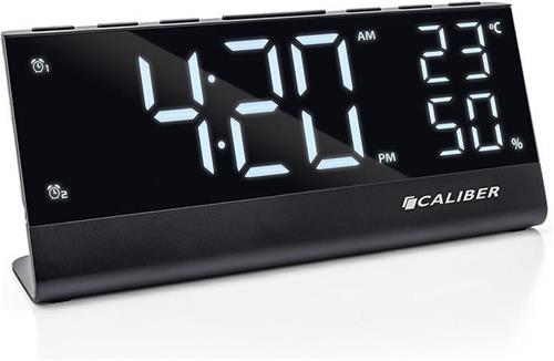 Caliber Wekkerradio - Digitale wekker met FM Radio - Temperatuur en Luchtvochtigheid meter - twee alarmen - Groot Display (HCG023)