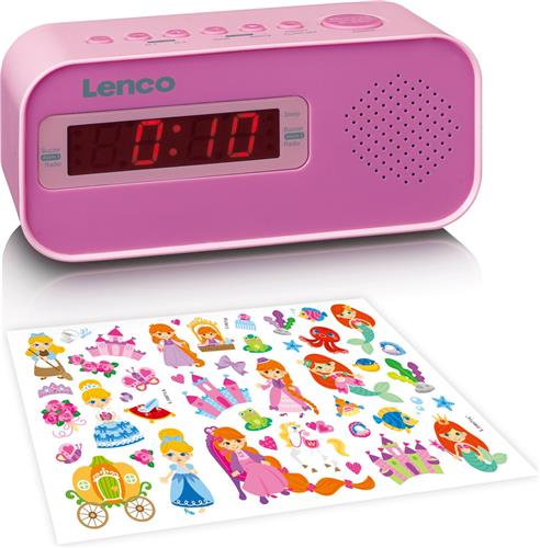 Lenco CR-205PK - Wekkerradio met Slaaptimer - Alarmfunctie - Stickerset - Roze