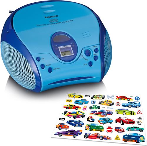 Lenco SCD-24 Kids - Radio CD speler met AUX-uitgang en sticker set - Blauw