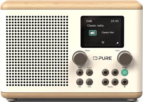 Pure Classic H4 - Charmante digitale radio in wit katoen/eiken