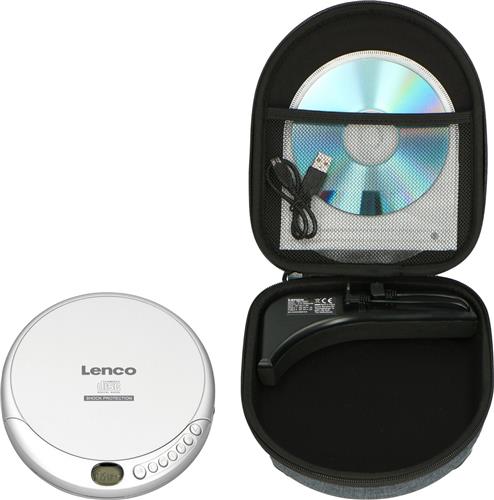 Lenco CD-201SI + PBC-50GY - Discman met Opbergcase inclusief Powerbank - Zilver/Grijs