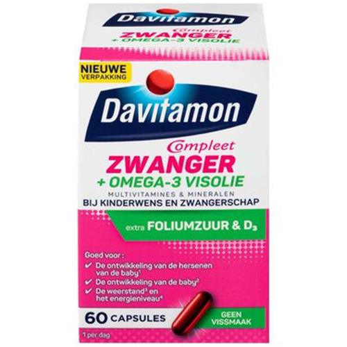 Davitamon Mama Compleet Zwanger Omega 3 Visolie met Foliumzuur - Multivitamine zwangerschap met vitamine D3 - 60 stuks zwangerschapsvitaminen