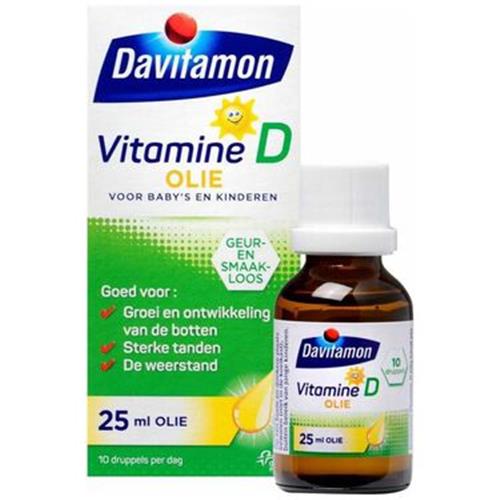 Davitamon vitamine D olie baby en kind - bevat vitamine D3 – vitamine D druppels suikervrij - 25ml