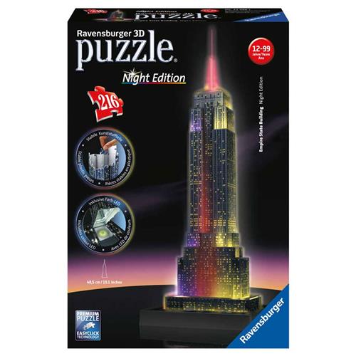 Ravensburger Empire State Building Night Edition - 3D Puzzel gebouw van 216 stukjes