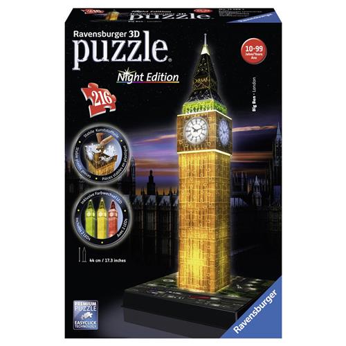 Ravensburger Big Ben Night Edition- 3D puzzel gebouw - 216 stukjes