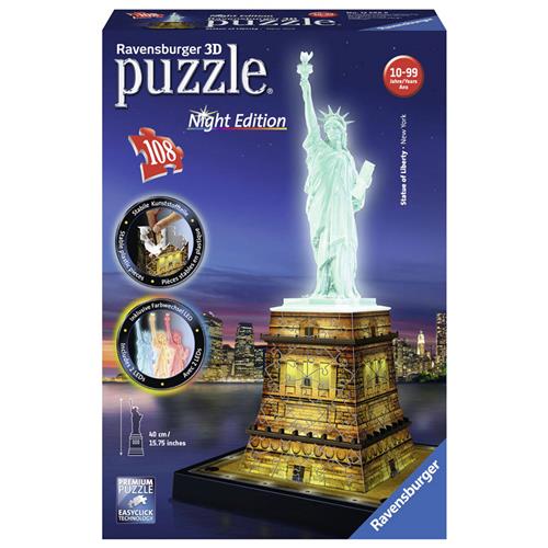 Ravensburger Statue of Liberty Night Edition- 3D puzzel gebouw - 108 stukjes