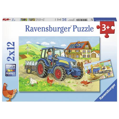 Ravensburger puzzel Op de bouwplaats en boerderij - 2x12 stukjes - kinderpuzzel