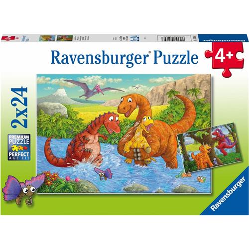 Puzzel 2x24 stukjes Vrolijke Dino AND apos;s